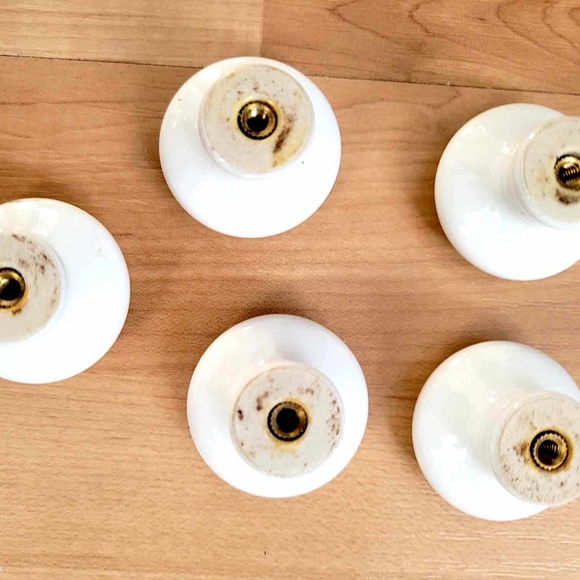 Vintage Porcelain Cabinet Large White Mushroom Floral Sage Green Stem Knobs 5x - Picture 9 of 11